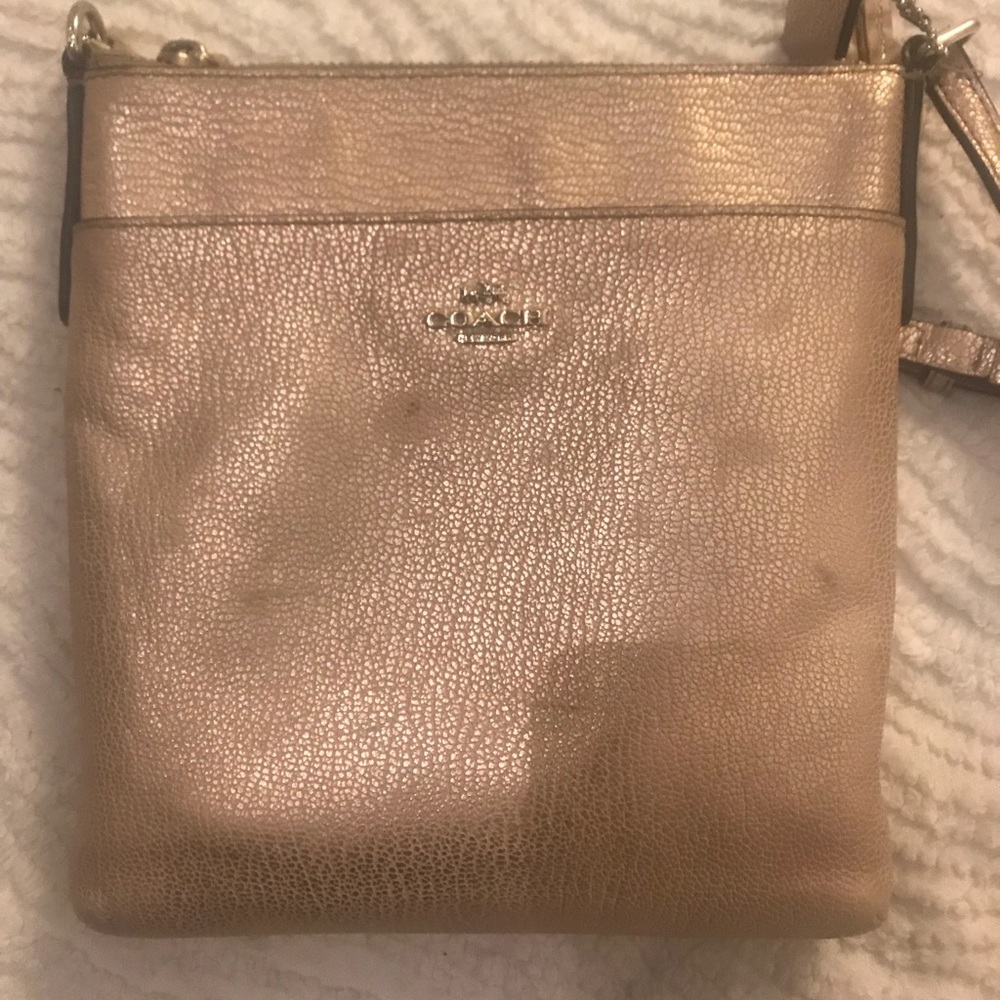 Coach Kitt Crossgrain Gold Leather Messenger Bag